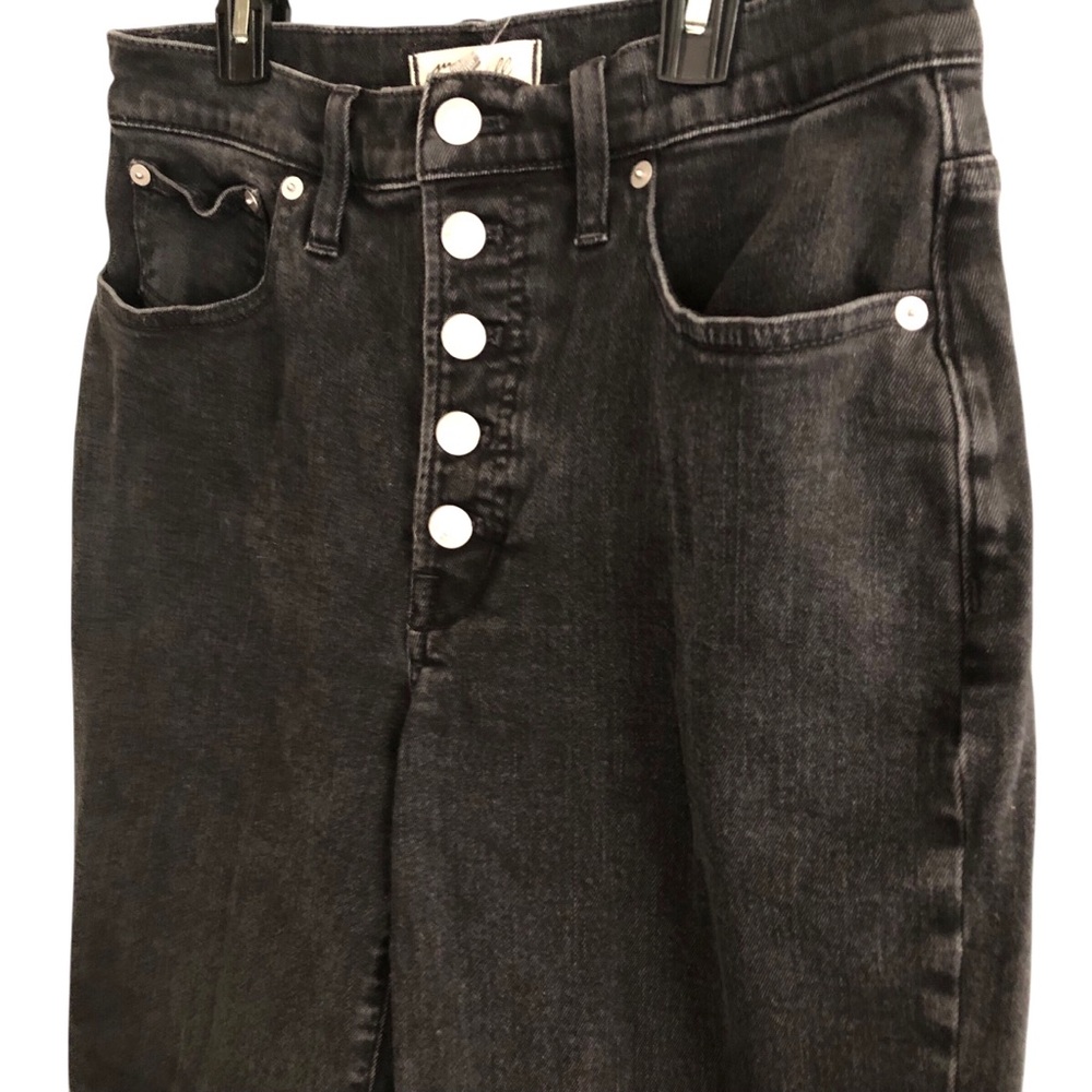 Madewell Perfect Vintage Wide Leg Crop Jean Sz 28 Black Exposed Buttonfly Casual - Picture 5 of 8